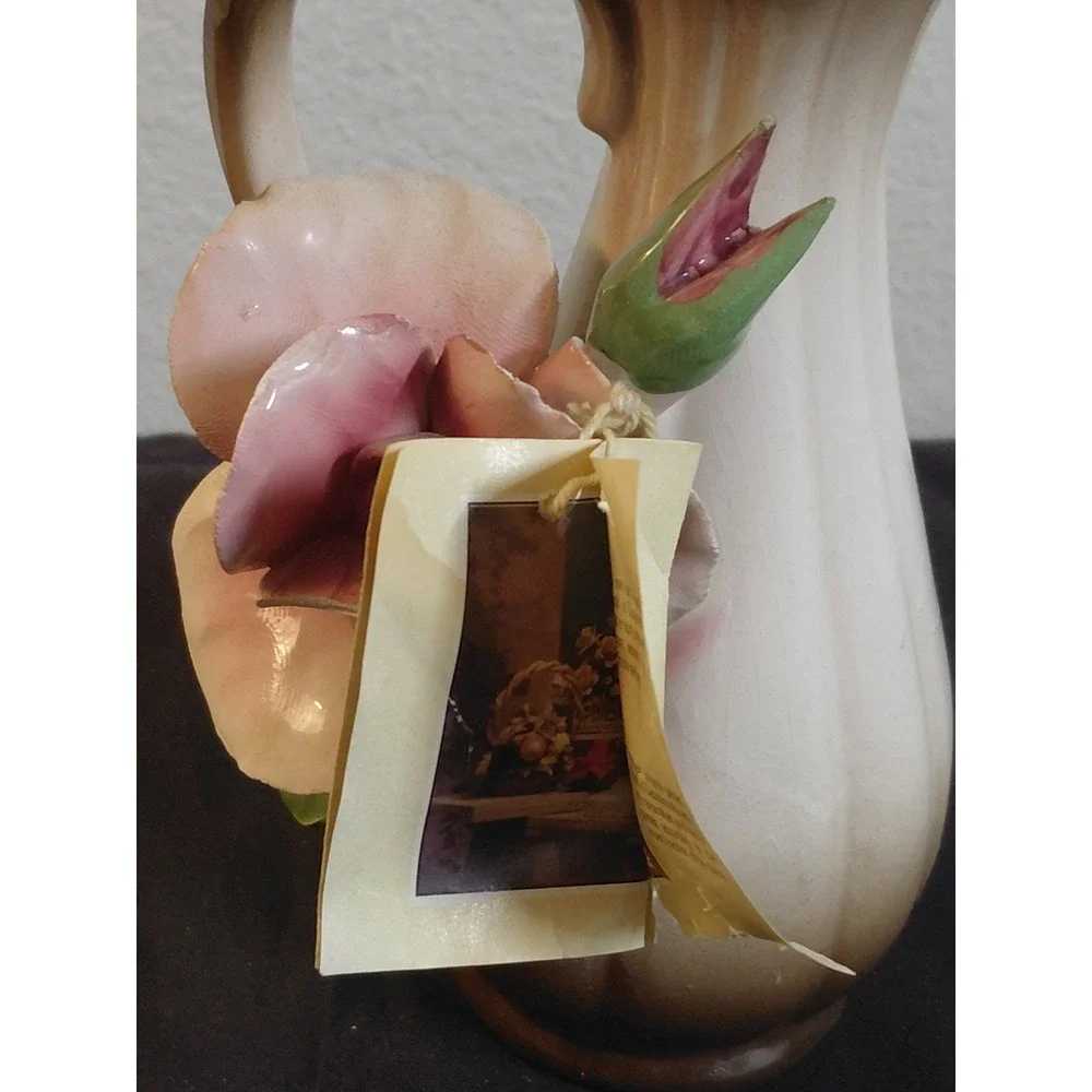 Vintage Nuova Capodimonte Italy Porcelain Pink Rose Pitcher Vase F.lli Savastano